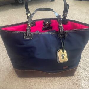 Dooney & Bourke Navy and Brown Tote with Pink Lining